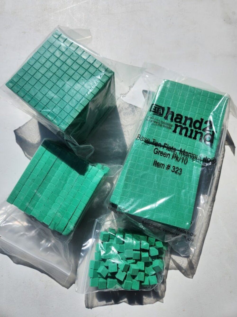 hand2mind Green Foam Base Ten Blocks  Place Value Addition Subtraction Rods Cube